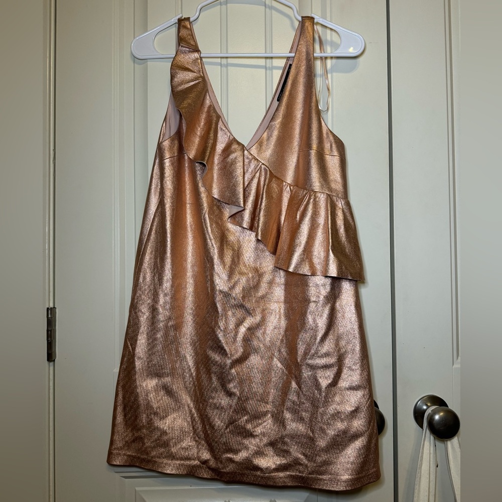 NWT Zara Rose Gold Faux Leather Mini Dress